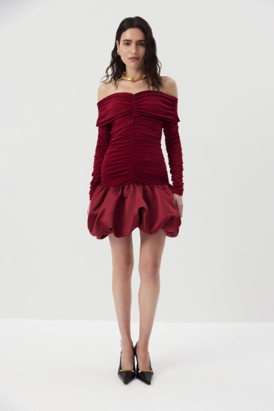 Платье с драпировкой и юбкой-баллон (Винный) (XS) 