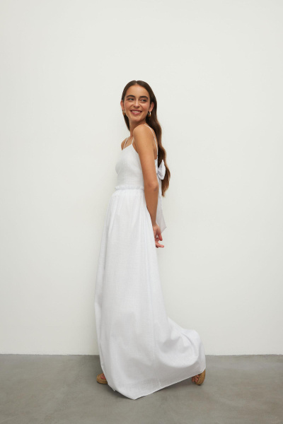 Платье макси из фактурного хлопка (S, молочный)