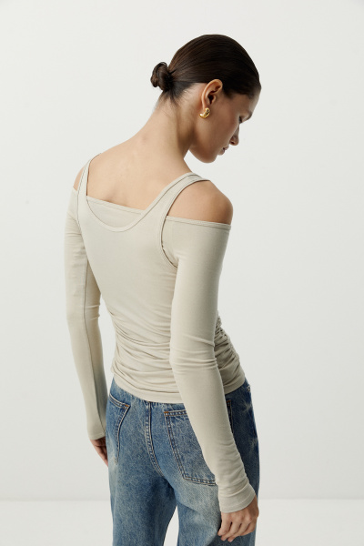 Лонгслив двойной с открытыми плечами (бежевый) (XS)