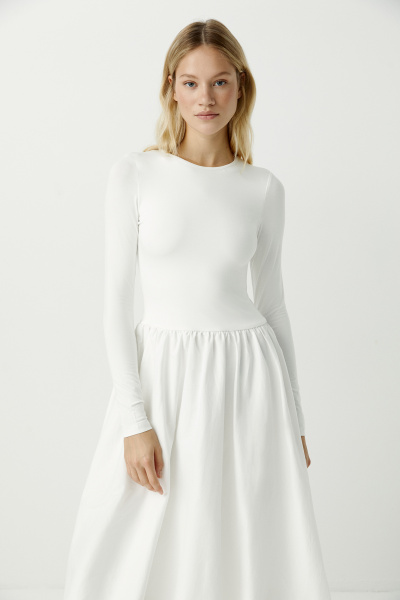 Платье-баллон с длинным рукавом (молочный) (M)