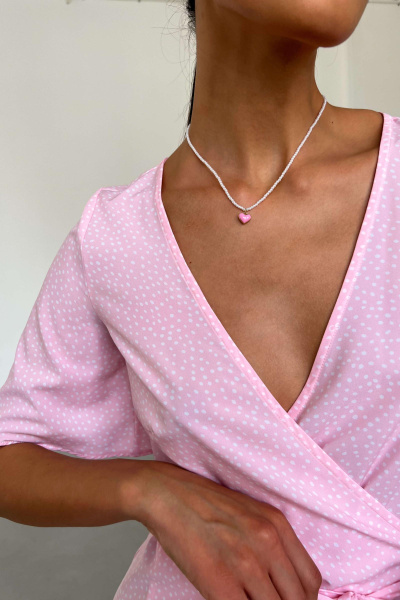 Цепь из жемчужных бусин с подвеской-сердечком (белый-розовый)