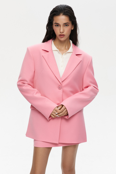 Пиджак оверсайз с боковыми разрезами (S, розовый) 