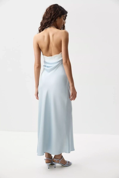 Платье макси с кружевом (Голубой) (M) 