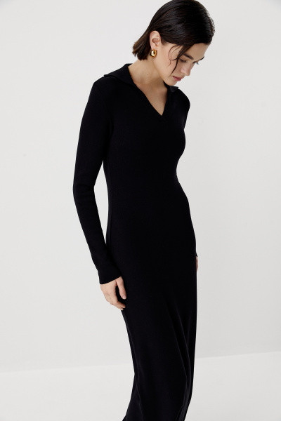 Платье вязаное со съемными манжетами (черный) (M) 