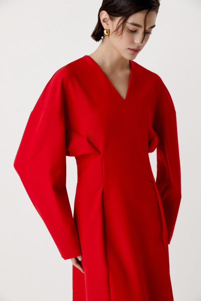 Платье с v-вырезом с объемным верхом (красный) (XS)