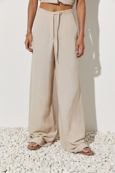 Брюки палаццо изо льна (L, бежевый) 2183