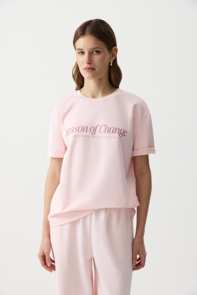Футболка oversize силуэта с принтом (Розовый) (XS/S) 
