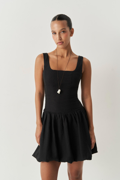 Платье баллон изо льна (черный) (XS)