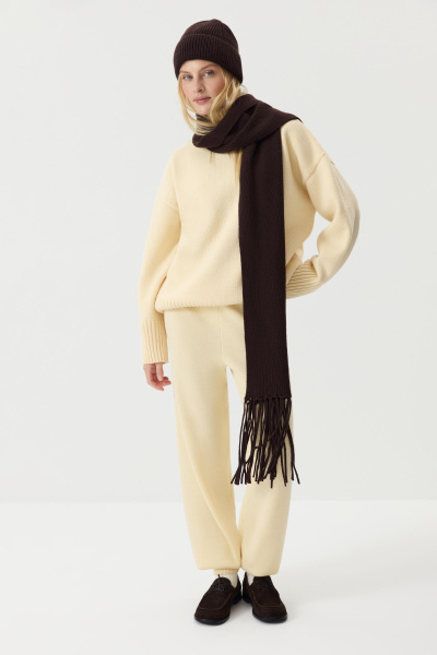 Шарф из шерсти мериноса с бахромой (Шоколадный) (one size) 