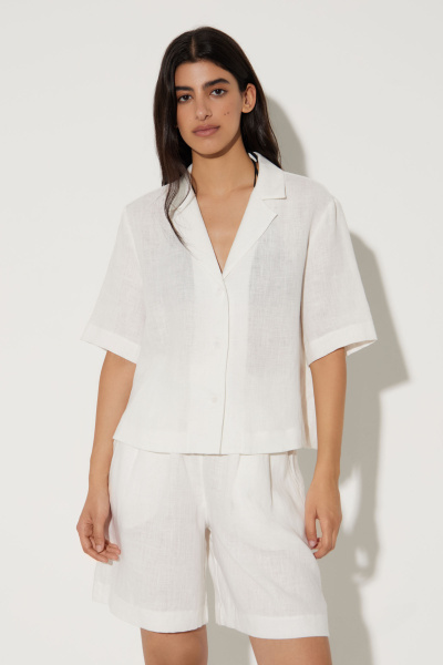 Рубашка с коротким рукавом изо льна (M/L, молочный) 2207