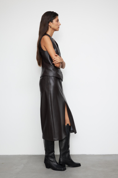 Юбка миди из экокожи (M, темно-коричневый) 2796