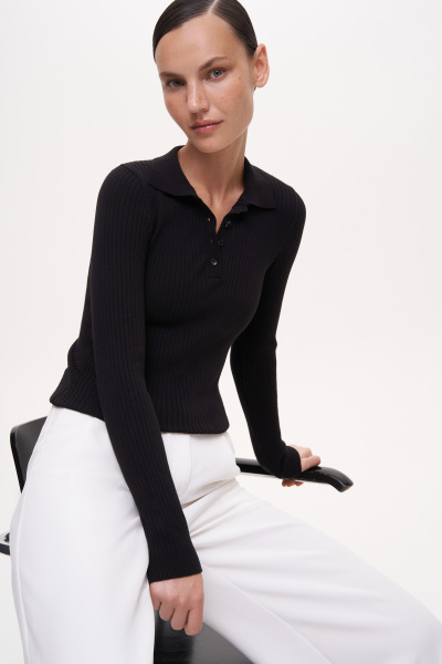 Поло из вискозы с длинным рукавом (L, черный)