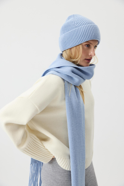 Шапка бини из шерсти мериноса (Голубой) (one size) 