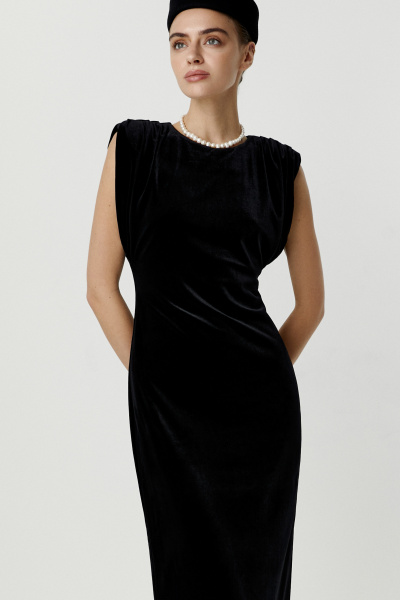 Платье макси из бархата без рукавов (черный) (XS) 