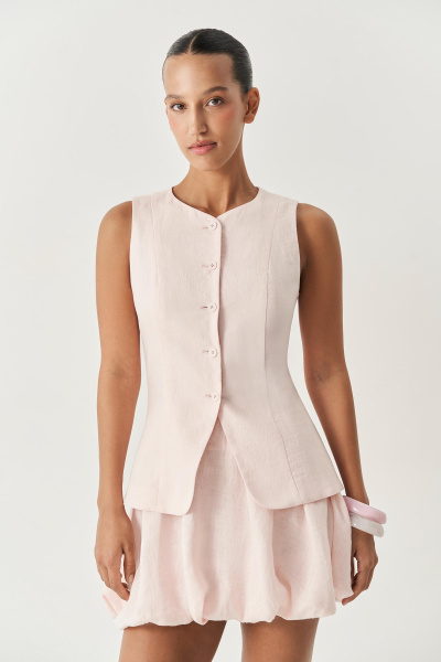 Жилет удлиненный изо льна (розовый) (XS)