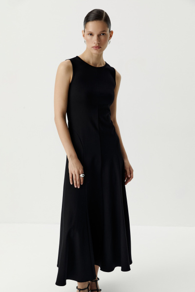 Платье макси c рельефными швами (черный) (XS) 