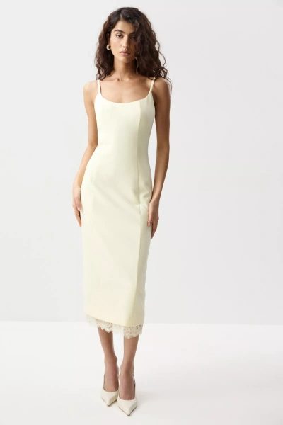 Платье макси на бретелях с кружевом (Сливочный) (M) 