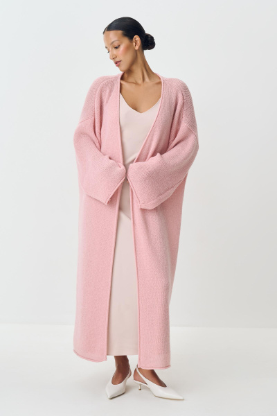 Кардиган удлиненный ажурной вязки (пудровый) (one size) 