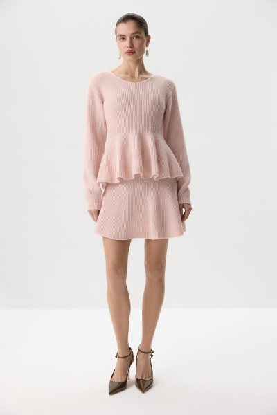 Джемпер вязаный с баской из шерсти-альпака (Розовый) (M) 