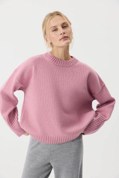 Джемпер из шерсти мериноса с круглым вырезом  (Розовый) (one size) 