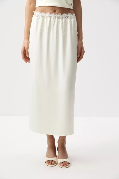 Юбка миди с декоративным кружевом (Молочный) (M)