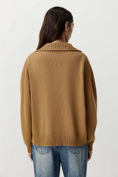 Свитер с воротником на молнии из хлопка (бежевый) (M/L) 