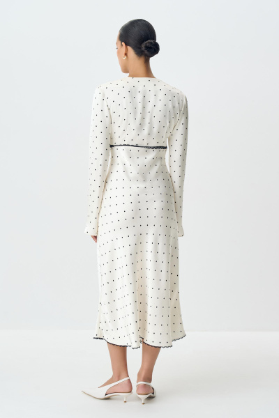 Платье с кружевом из сатина в горох (ванильный) (S)