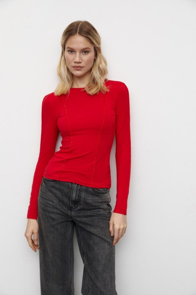 Лонгслив с декоративными швами (L, алый) 2202