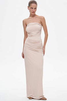 Юбка макси с декоративной накладной деталью со сборками (светло-бежевый)