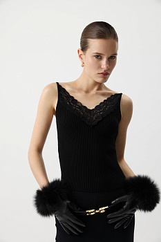 Топ вязаный с кружевом (Черный)