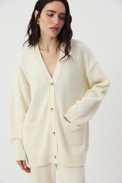 Кардиган с округлыми рукавами с шерстью (Молочный) (M/L) 