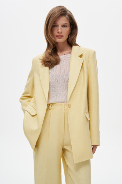 Пиджак из льняной ткани (L, светло-желтый) 3394