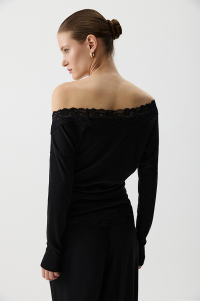 Лонгслив с кружевом из мягкого трикотажа (Черный) (M) 