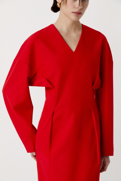 Платье с v-вырезом с объемным верхом (красный) (XS)