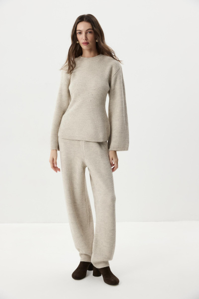 Брюки O-силуэта с шерстью (светло-бежевый меланж) (one size) 