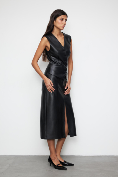 Юбка миди из экокожи (M, черный) 2159