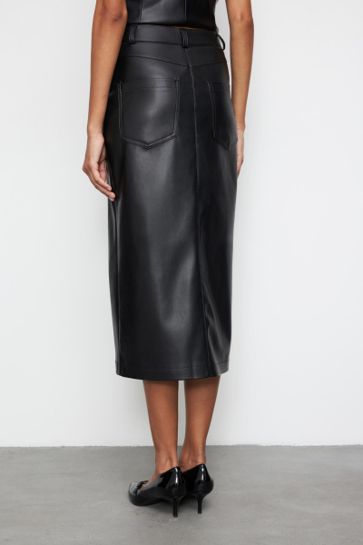 Юбка миди из экокожи (M, черный) 2159