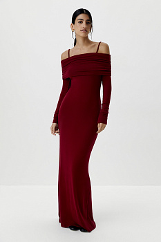 Платье с драпировкой на плечах (винный)