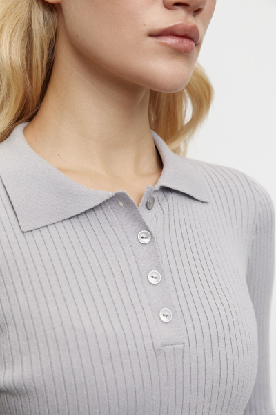 Поло из вискозы с длинным рукавом (XS, серый) 