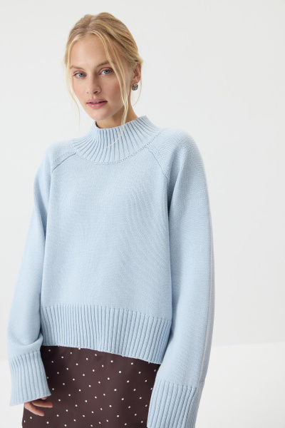Свитер с широкой стойкой из хлопка (светло-голубой) (XS/S) 