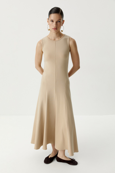 Платье макси c рельефными швами (бежевый) (XS) 
