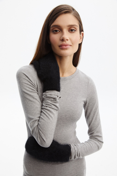 Варежки из трикотажа с мохером (one size, черный) 2159