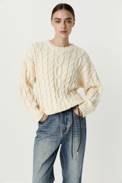 Джемпер с косами базовый (кремовый) (XS)
