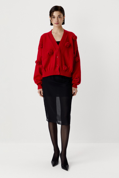Кардиган с декоративными розами (красный) (M/L) 