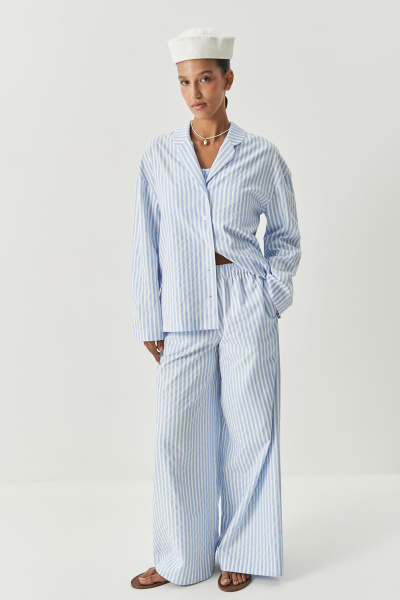 Брюки полоска с гульфиком (голубой) (M) 