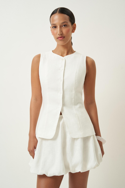 Жилет удлиненный изо льна (молочный) (M) 