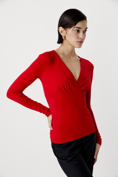 Лонгслив с V - вырезом (красный) (S) 