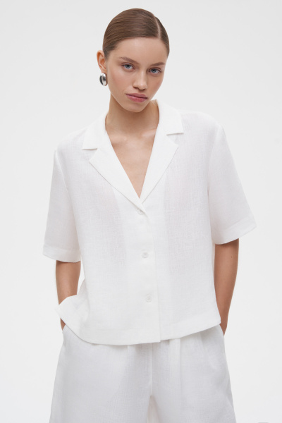 Рубашка с коротким рукавом изо льна (M/L, молочный) 2207