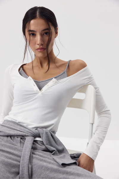 Лонгслив с пуговицами (Молочный) (M) 