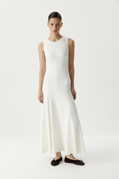 Платье макси c рельефными швами (молочный) (XS) 